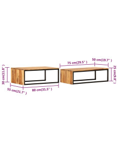 Tavolini Impilabili 2 pz in Legno Massello di Sheesham