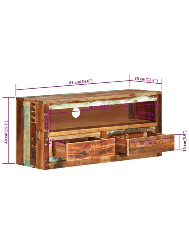 Mobile Porta TV 88x30x40 cm in Legno Massello di Recupero