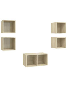 Set Porta TV 5 pz Rovere Sonoma in Truciolato 2