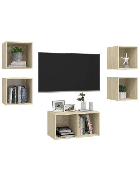 Set Porta TV 5 pz Rovere Sonoma in Truciolato