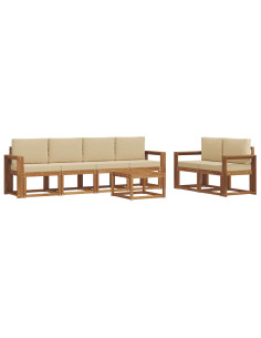 Set di divani da esterno con cuscino 7 pcs Naturale e Beige 2