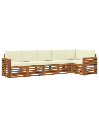 Set divani 6 pcs Naturale e Crema Legno di Acacia Massello