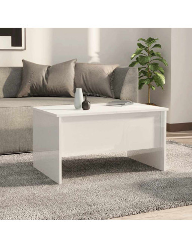 Tavolino Salotto Bianco Lucido 80x50x42,5 cm Legno Multistrato
