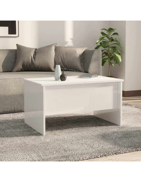 Tavolino Salotto Bianco Lucido 80x50x42,5 cm Legno Multistrato