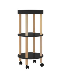Carrello 3 Ripiani Nero 38x38x82 cm in Legno Multistrato e Pino 2