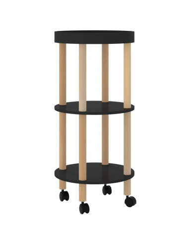 Carrello 3 Ripiani Nero 38x38x82 cm in Legno Multistrato e Pino