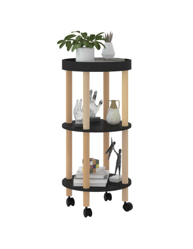 Carrello 3 Ripiani Nero 38x38x82 cm in Legno Multistrato e Pino