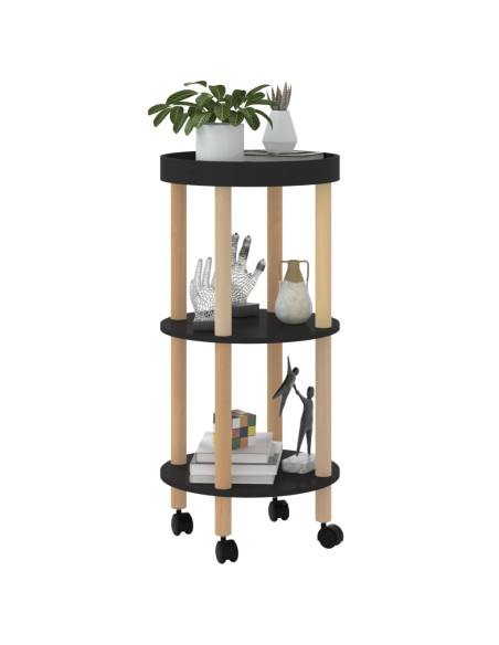 Carrello 3 Ripiani Nero 38x38x82 cm in Legno Multistrato e Pino