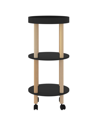 Carrello 3 Ripiani Nero 38x38x82 cm in Legno Multistrato e Pino