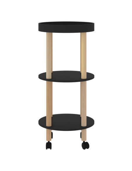 Carrello 3 Ripiani Nero 38x38x82 cm in Legno Multistrato e Pino