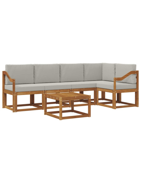 Set di divani da esterno 6 pcs Grigio Naturale e Chiaro
