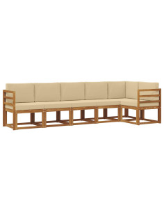Set di divani da esterno con cuscino 6 pcs Naturale e Beige 2