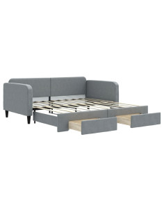 Divano Letto Estraibile Cassetti Grigio Chiaro 100x190 Tessuto 2