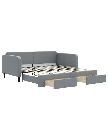 Divano Letto Estraibile Cassetti Grigio Chiaro 100x190 Tessuto