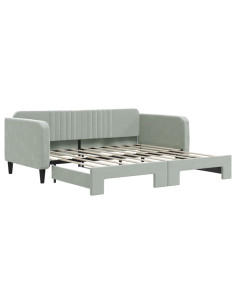 Divano Letto Letto Estraibile Grigio Chiaro 100x190 cm Velluto 2