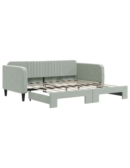 Divano Letto Letto Estraibile Grigio Chiaro 100x190 cm Velluto