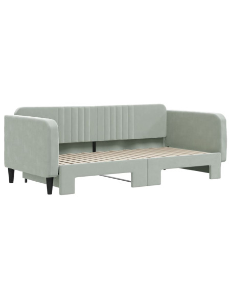 Divano Letto Letto Estraibile Grigio Chiaro 100x190 cm Velluto