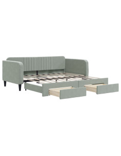 Divano Letto Estraibile Cassetti Grigio Chiaro 100x190 Velluto 2