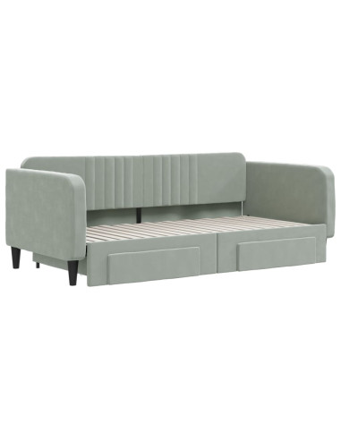 Divano Letto Estraibile Cassetti Grigio Chiaro 100x190 Velluto
