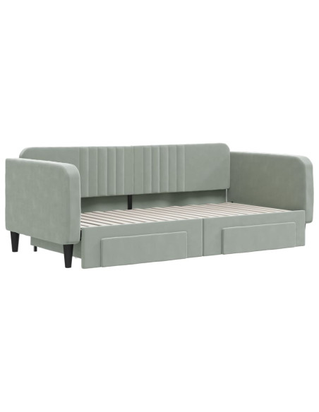 Divano Letto Estraibile Cassetti Grigio Chiaro 100x190 Velluto