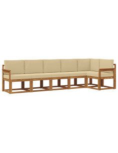 Set di divani da esterno con cuscino 6 pcs Naturale e Beige 2