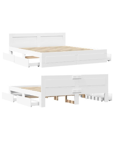 Struttura del letto 2 pcs Bianco 193 x 203 cm Legno multistrato