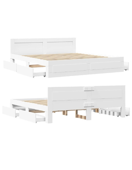 Struttura del letto 2 pcs Bianco 193 x 203 cm Legno multistrato