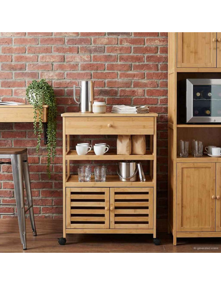 Carrello da Cucina con Ruote Naturale 59,5 x 36 x 82 cm Bambù