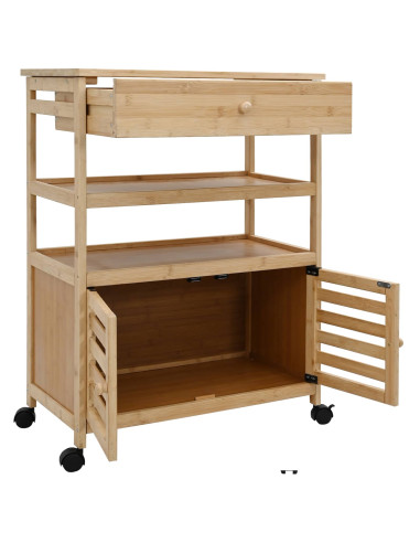 Carrello da Cucina con Ruote Naturale 59,5 x 36 x 82 cm Bambù