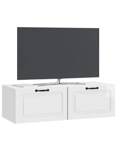 Mobile Porta TV da Muro Bianco Lucido 98 x 41 x 30 cm