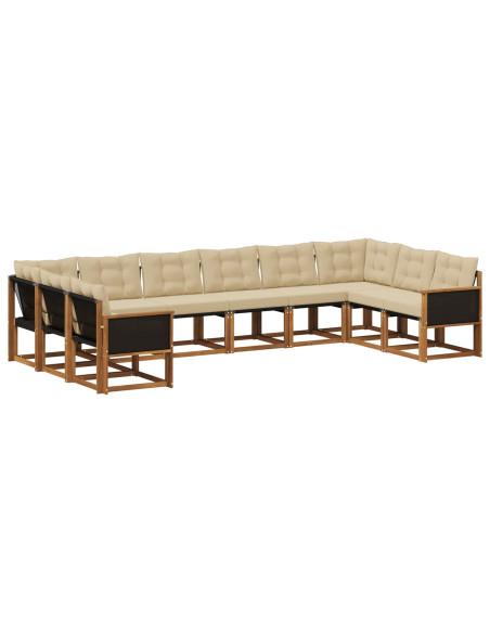 Set di divani da esterno con cuscino 10 pcs Naturale e Beige