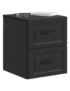 Mobiletto da notte a muro con cassetto Nero 34,5 x 33 x 40 cm 2