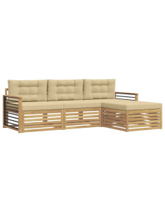 Set di divani da esterno 4 pcs Bianco e Beige Poliestere 2