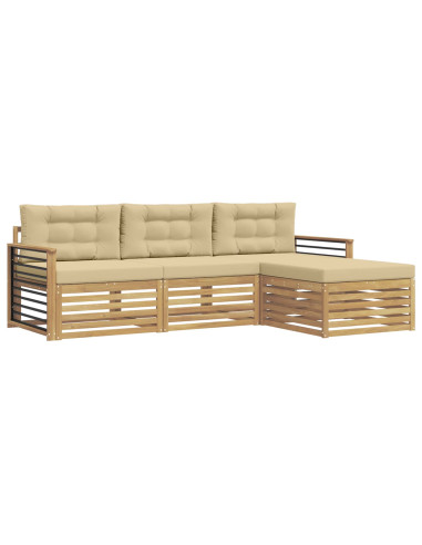 Set di divani da esterno 4 pcs Bianco e Beige Poliestere