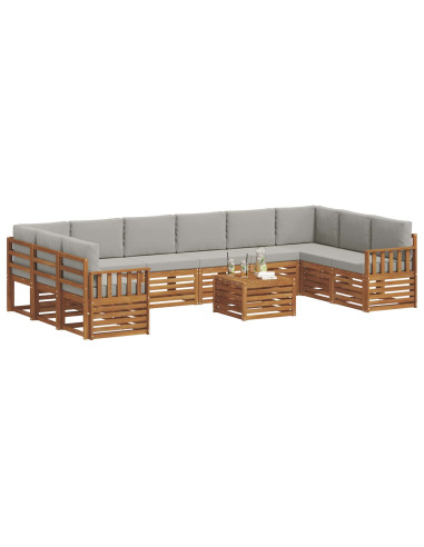 Set divani con cuscino 11 pcs Grigio Naturale e Chiaro