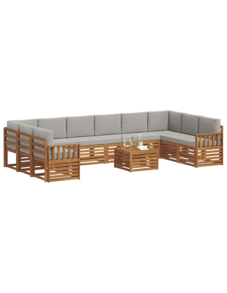 Set divani con cuscino 11 pcs Grigio Naturale e Chiaro