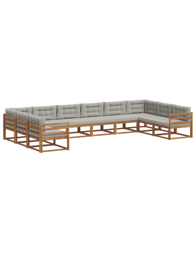 Set di divani da esterno 10 pcs Grigio Naturale e Chiaro