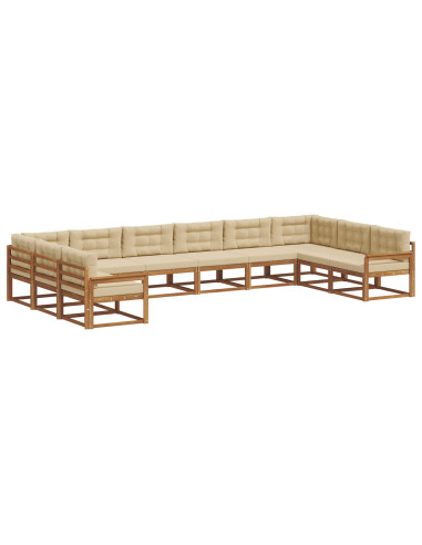 Set di divani da esterno con cuscino 10 pcs Naturale e Beige