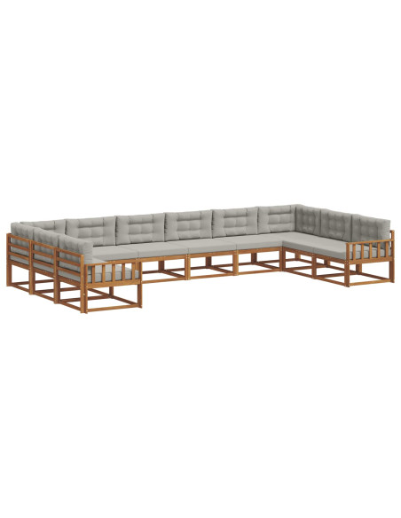 Set di divani da esterno 10 pcs Grigio Naturale e Chiaro