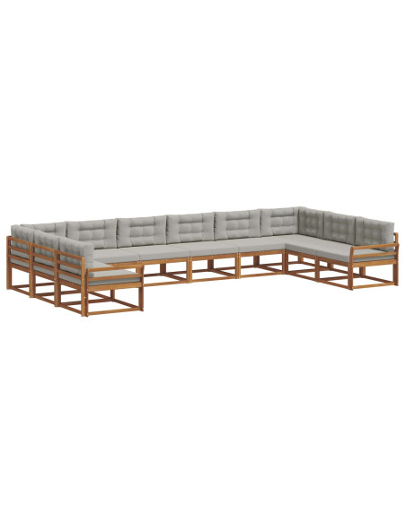 Set di divani da esterno 10 pcs Grigio Naturale e Chiaro