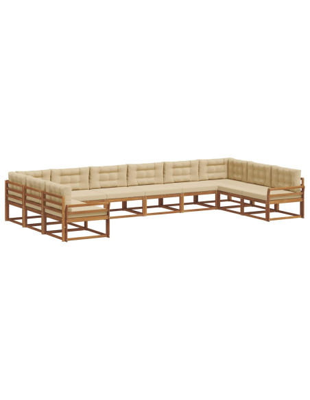 Set di divani da esterno con cuscino 10 pcs Naturale e Beige