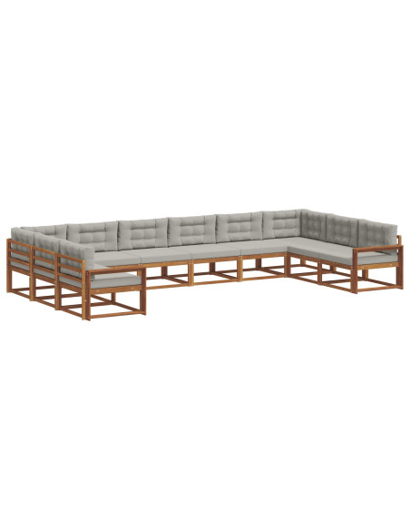 Set di divani da esterno 10 pcs Grigio Naturale e Chiaro