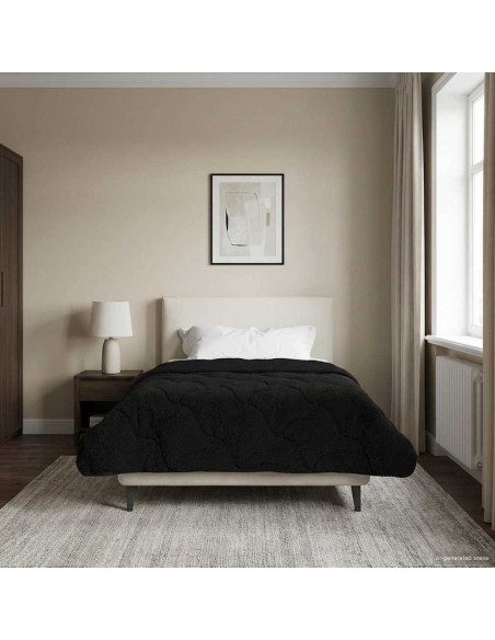 Duvet Invernale Nero 135 x 200 cm Microfibra e Fleece Teddy