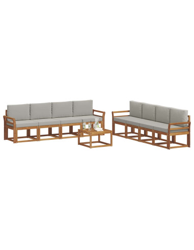 Set di divani da esterno 9 pcs Grigio Naturale e Chiaro