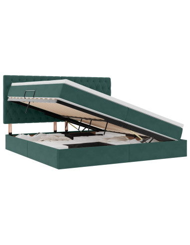 Letto con contenitore e materasso Verde Scuro 200 x 200 cm