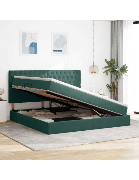 Letto con contenitore e materasso Verde Scuro 200 x 200 cm