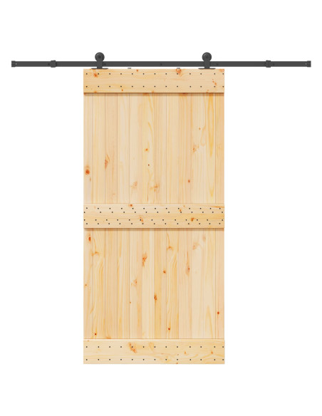 Porta scorrevole NARVIK Naturale e Nero 100 x 210 cm (213,5 cm)