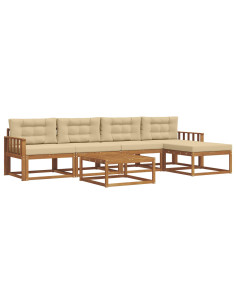 Set di divani da esterno con cuscino 6 pcs Naturale e Beige 2