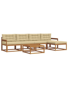 Set di divani da esterno con cuscino 6 pcs Naturale e Beige 2