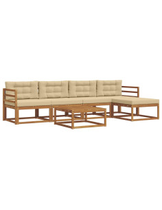 Set di divani da esterno con cuscino 6 pcs Naturale e Beige 2